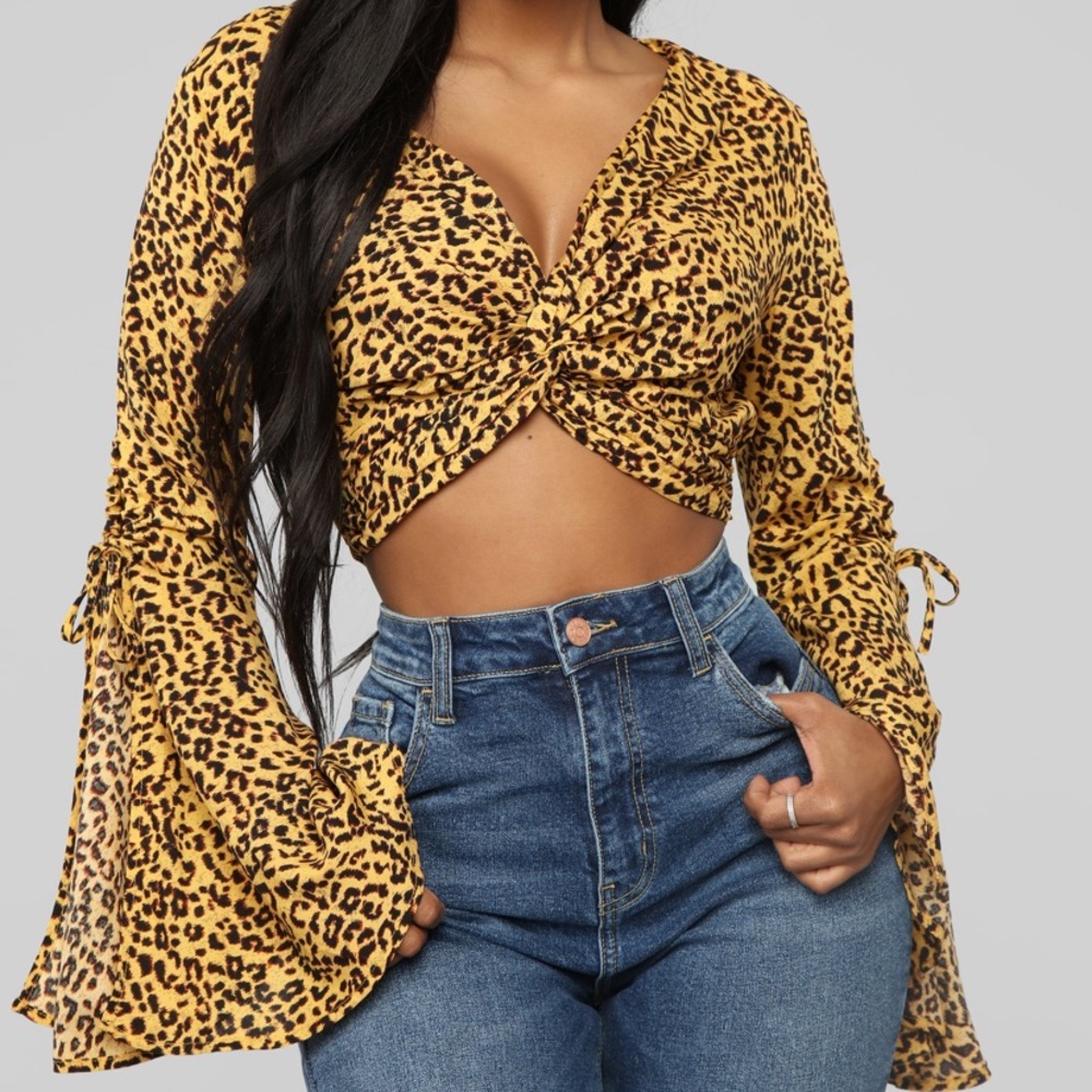 Mustard animal print crop top